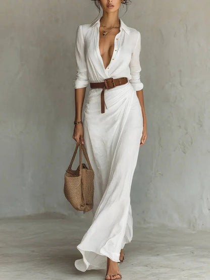 Robe chemise élégante à ceinture et revers