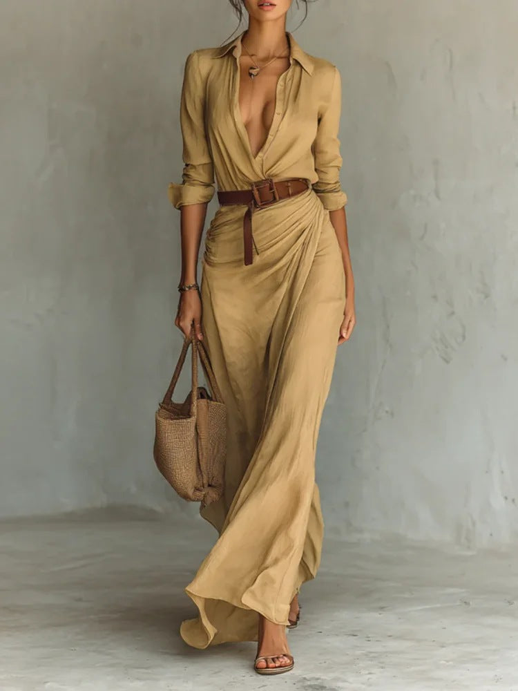 Robe chemise élégante à ceinture et revers