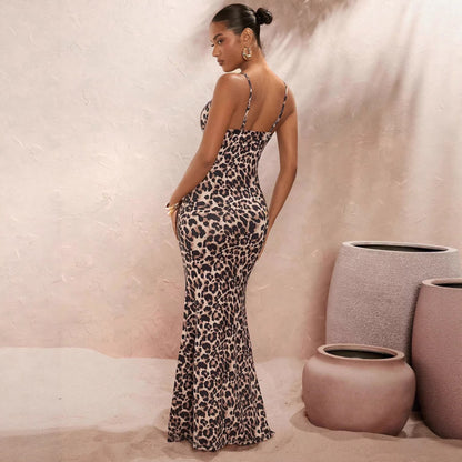 Robe nuisette sexy Longue Léopard Élégante à Bretelles Fines