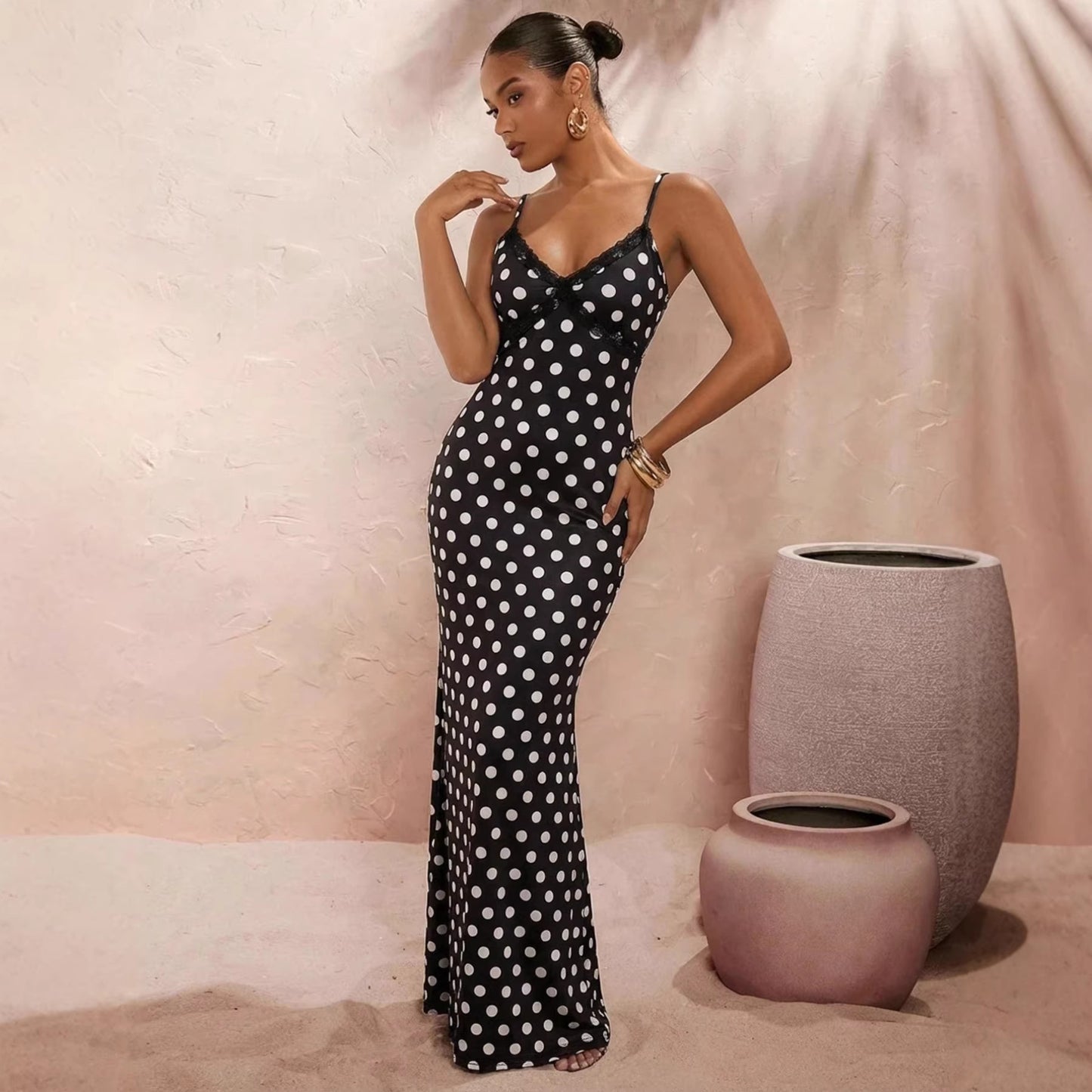 Robe nuisette sexy Longue Léopard Élégante à Bretelles Fines