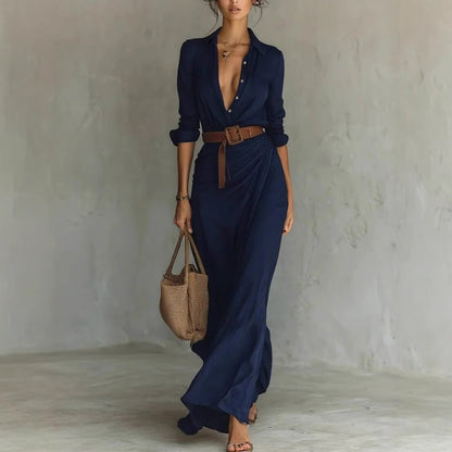Robe chemise élégante à ceinture et revers
