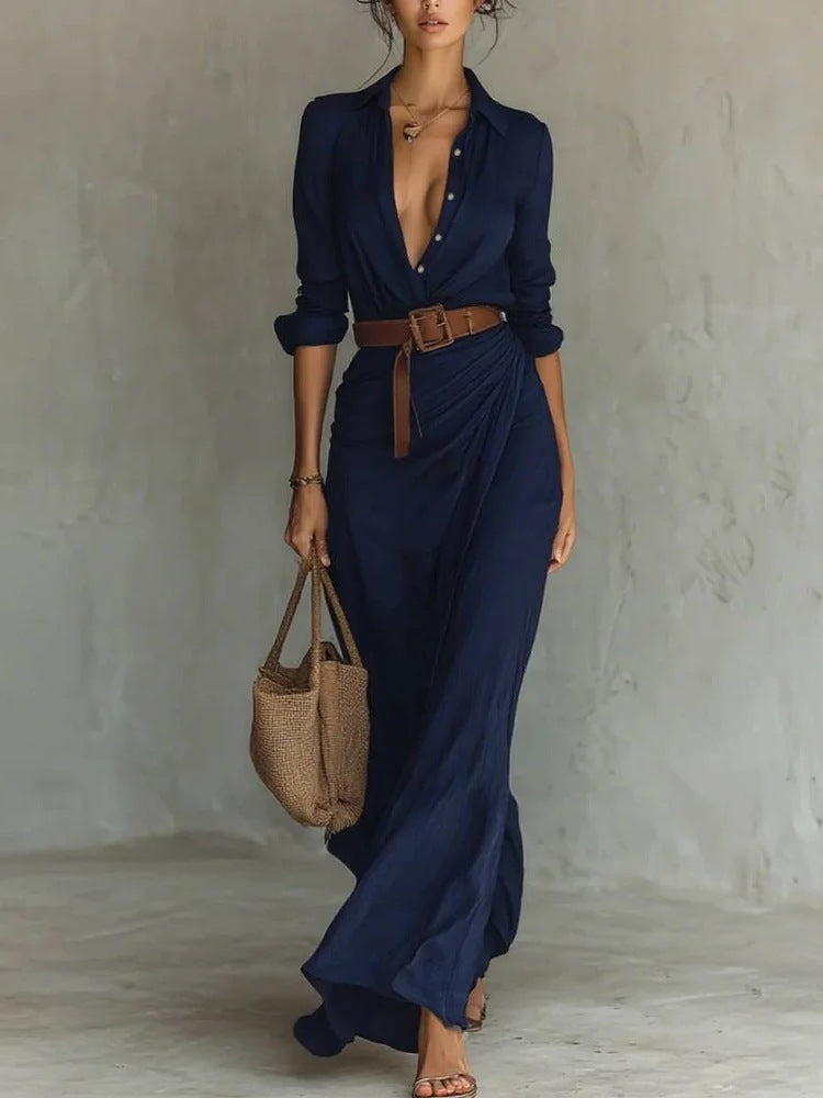 Robe chemise élégante à ceinture et revers