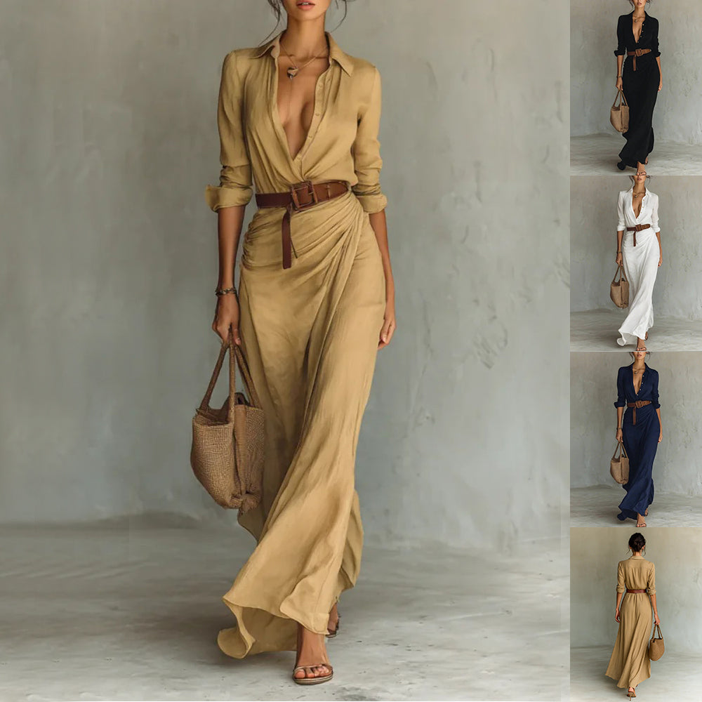 Robe chemise élégante à ceinture et revers