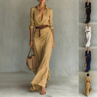 Robe chemise élégante à ceinture et revers