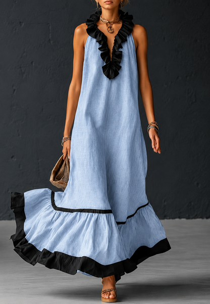 Robe Longue Fluide à Volants Chic