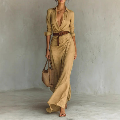 Robe chemise élégante à ceinture et revers
