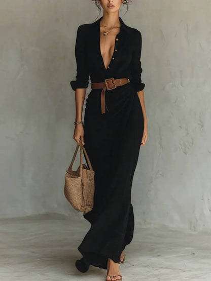 Robe chemise élégante à ceinture et revers