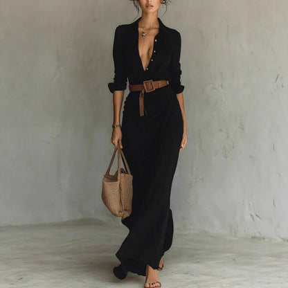 Robe chemise élégante à ceinture et revers